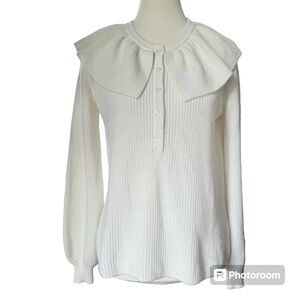 Boden Frill Ruffle Pullover Sweater, Cream Ivory, US 6, EUC, Button Front